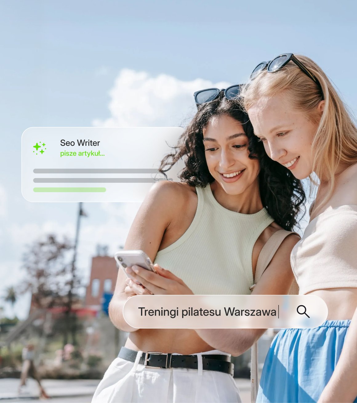 SEO Writer pisze artykuł — telefon z wyszukiwaniem „Treningi pilatesu Warszawa”